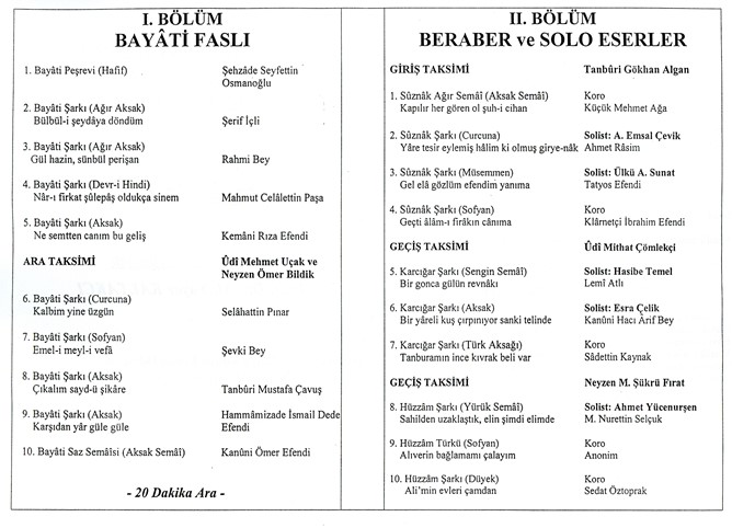Bayâti Fasıl Beraber ve Solo Eserler